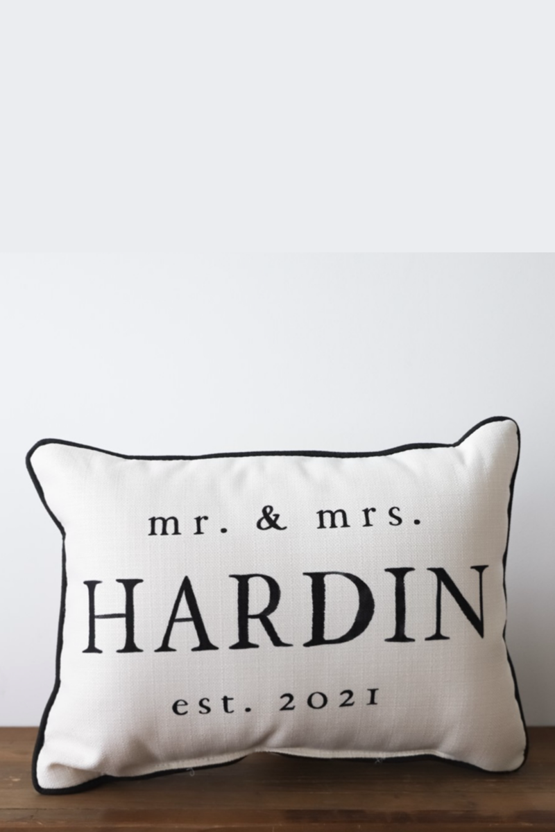 Serif Mr. And Mrs. EST. Pillow