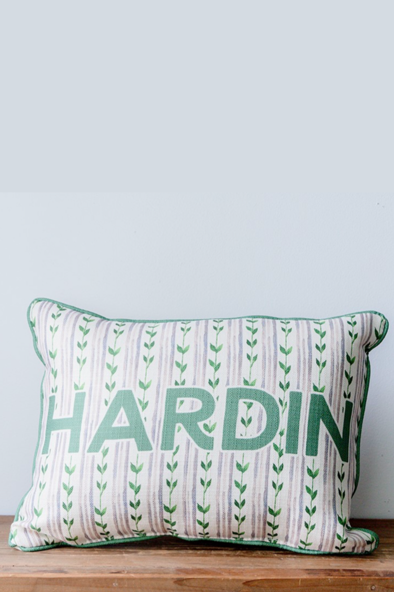 Greenery Stripe Name Pillow
