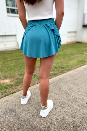 Roxie Ruffle Tennis Shorts - Dusty Teal