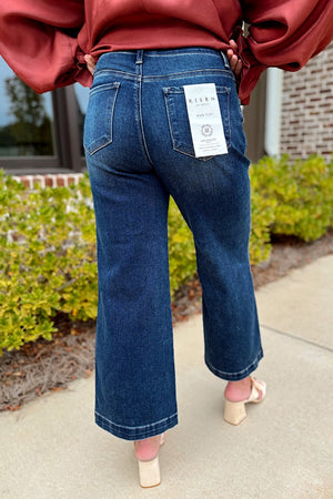 Risen Dark High Rise Wide Leg Pocket Detail Jean