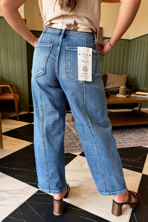 Risen Slouchy Crop Barrel Detail Jeans