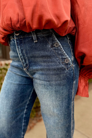 Risen Dark High Rise Wide Leg Pocket Detail Jean