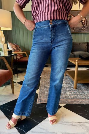 Risen Dark TC-High Rise Crop Boot Wide Leg Jeans