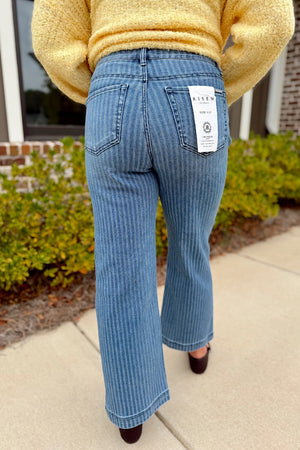 Risen Medium TC High Rise Crop Straight Pin Stripe Jean