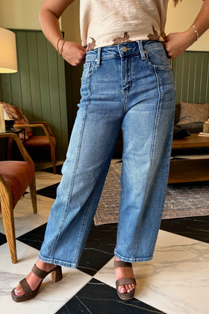 Risen Slouchy Crop Barrel Detail Jeans