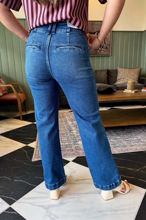 Risen Dark TC-High Rise Crop Boot Wide Leg Jeans