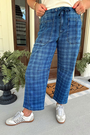 Risen Plaid Slouchy Barrel Jean