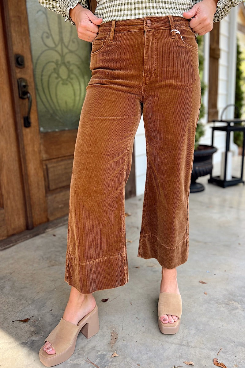 Risen Teddy Bear High Rise Crop Wide Corduroy Jeans