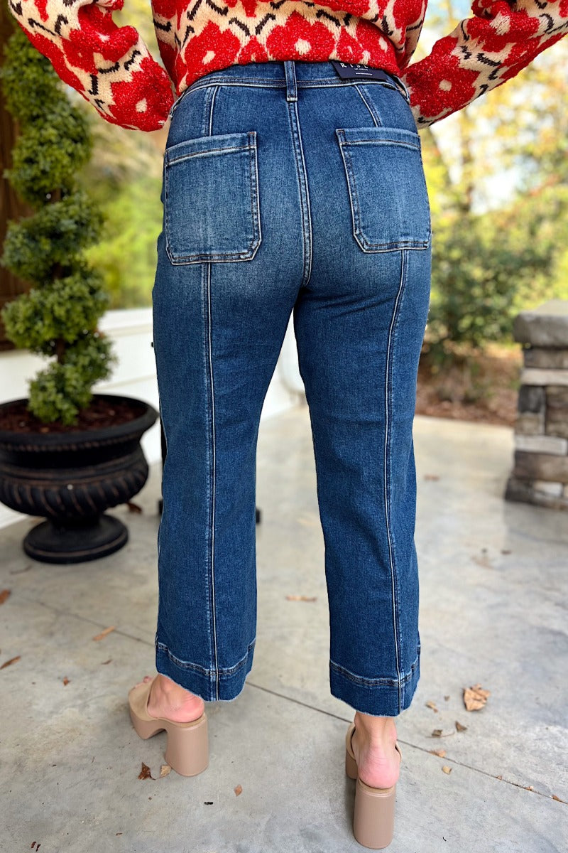 Risen Dark High Rise Crop Straight Front Seam Detail Jeans