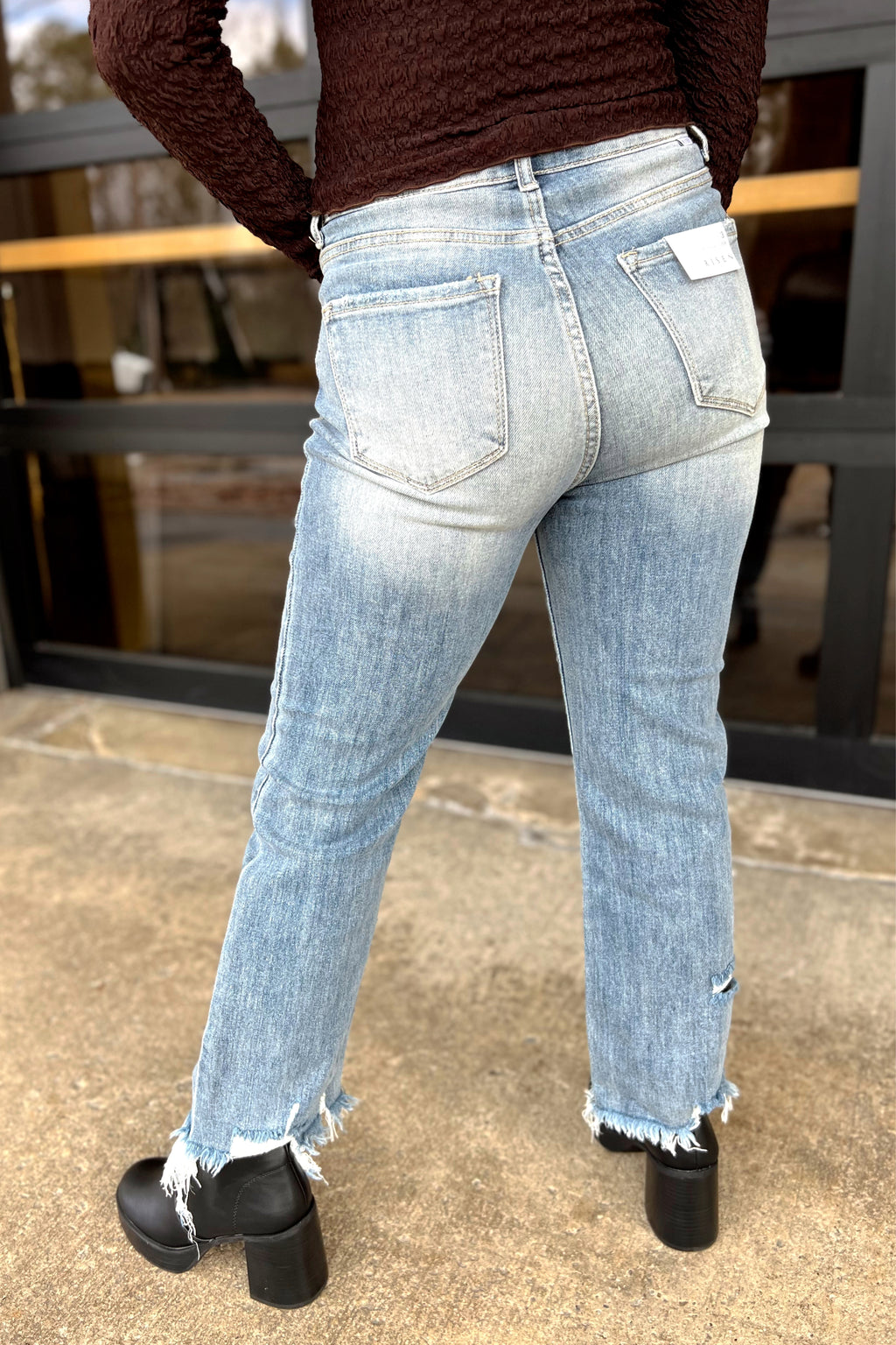 Risen Medium High Rise Crop Frayed Jeans
