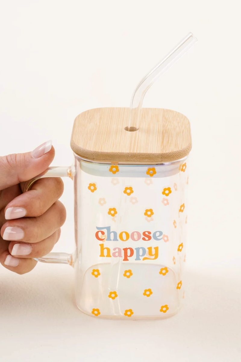 Square 20z Glass Cup  - Choose Happy