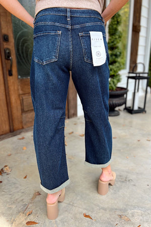Risen Dark Slouchy Crop Barrel Textured Jeans