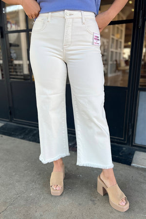 Risen Cream TC High Rise Crop Wide Leg Jeans