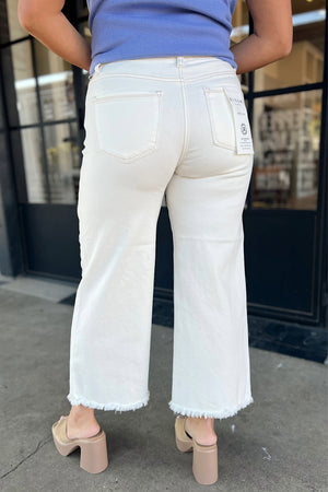 Risen Cream TC High Rise Crop Wide Leg Jeans