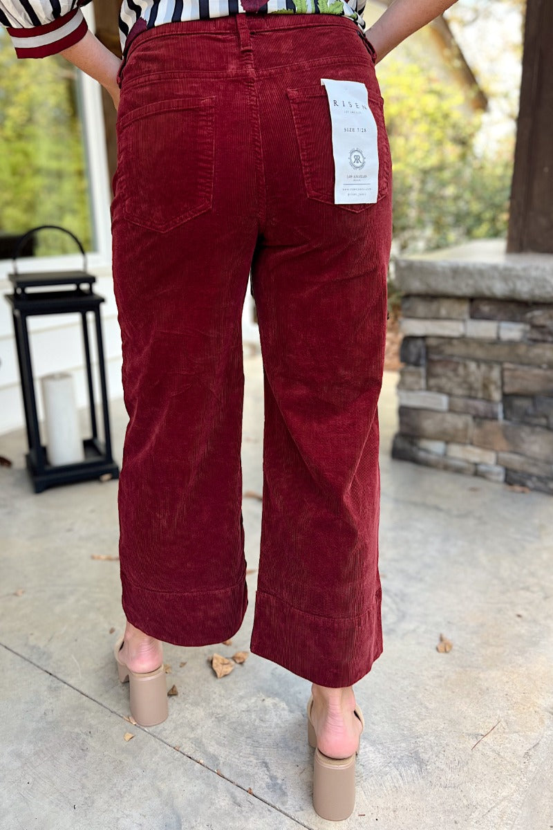 Risen Wine High Rise Crop Wide Corduroy Jeans
