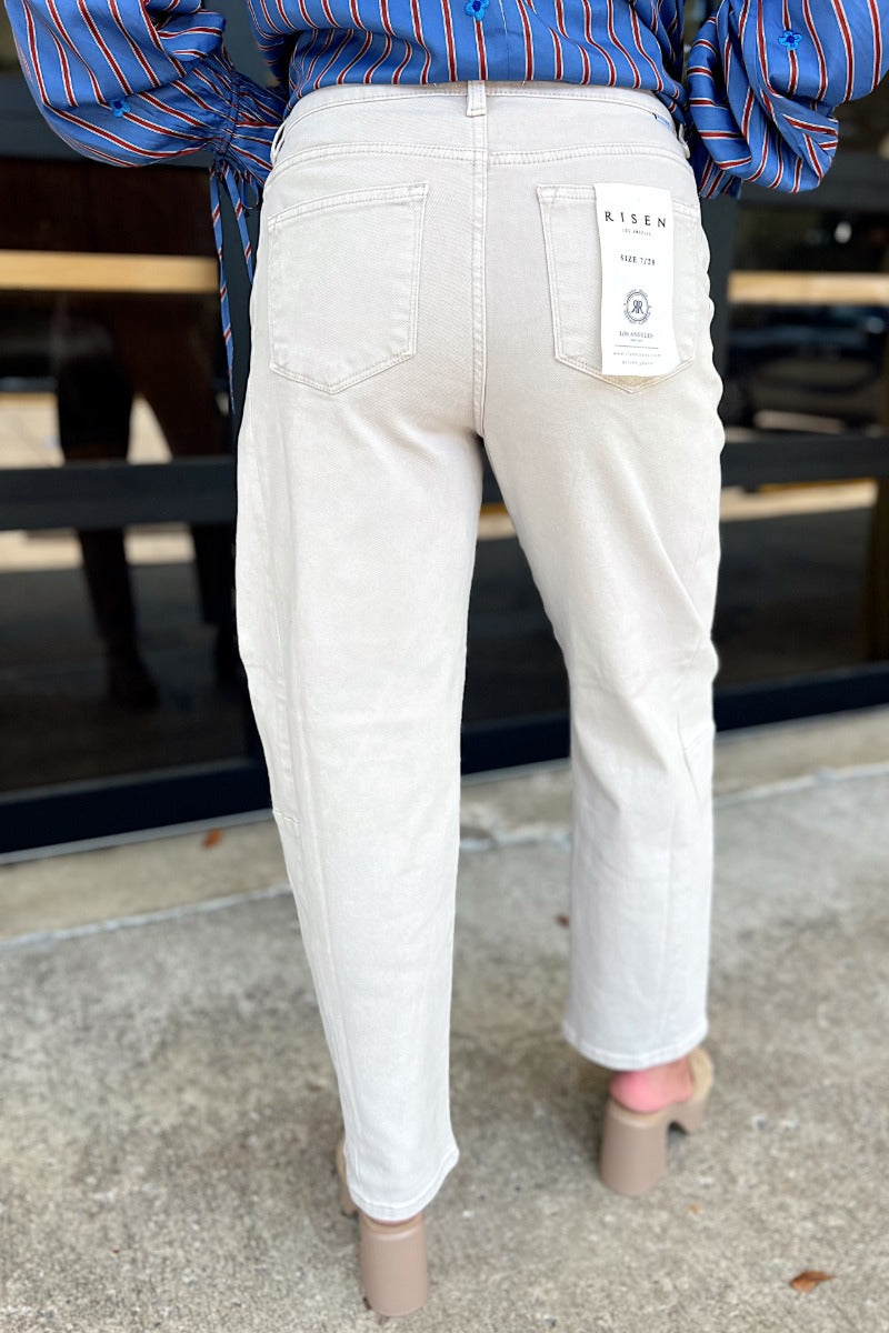 Risen Almond High Rise Relaxed Barrel Cuffed Jeans