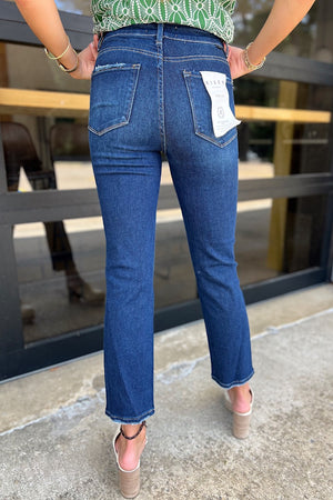 Risen Dark TC High Rise Crop Straight Jeans