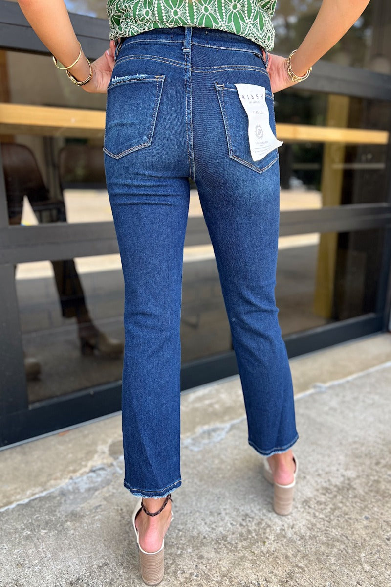 Risen Dark TC High Rise Crop Straight Jeans
