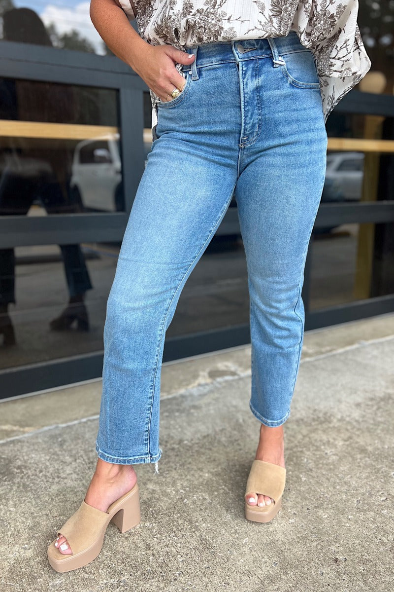 Risen Medium TC-EB High Rise Crop Straight Jeans
