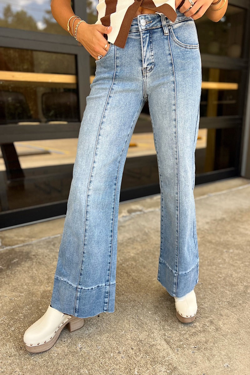 RIsen Medium TC-Mid Rise Ankle Wide Flare Jeans