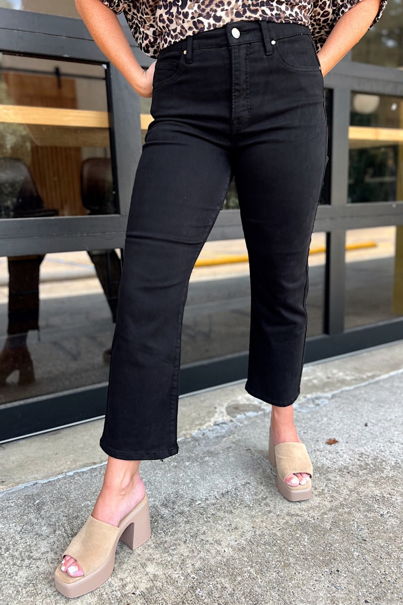 Risen Black TC-EB High Rise Crop Straight Jeans