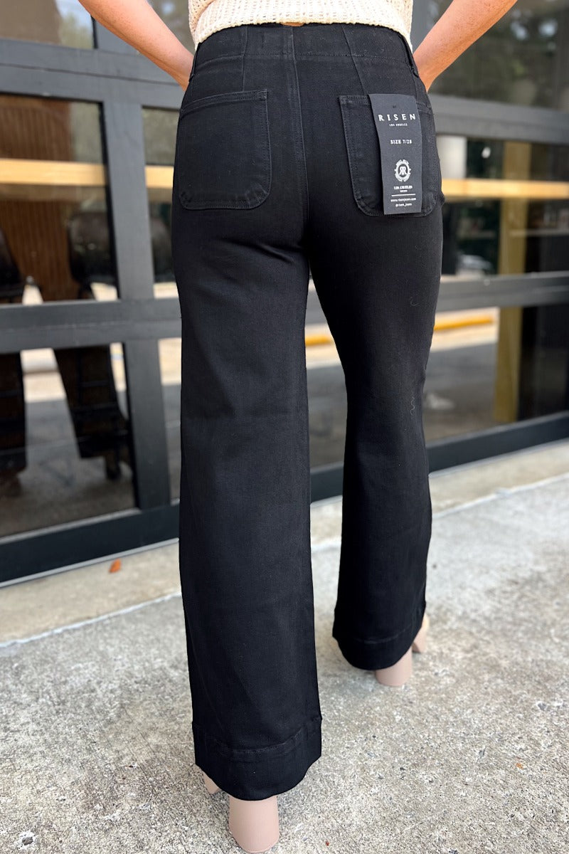 Risen Black High Rise Ankle Wide Double Button Detail Jeans