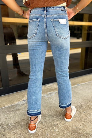 Risen Medium High Rise Crop Straight Distressed Shadow Hem Jeans