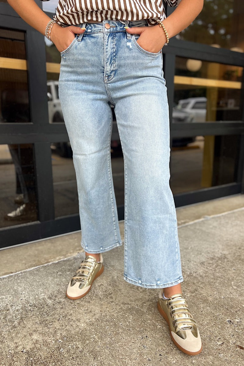 Risen Light TC High Rise Crop Wide Jeans