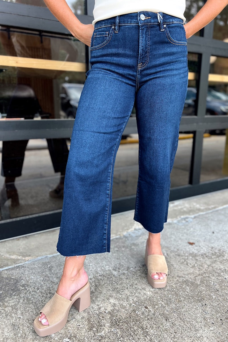 Risen Dark TC High Rise Crop Wide Jeans