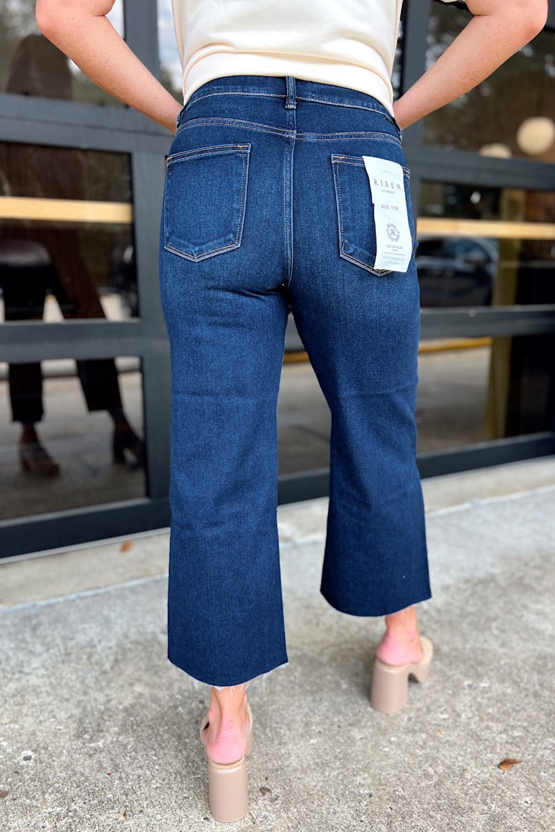 Risen Dark TC High Rise Crop Wide Jeans