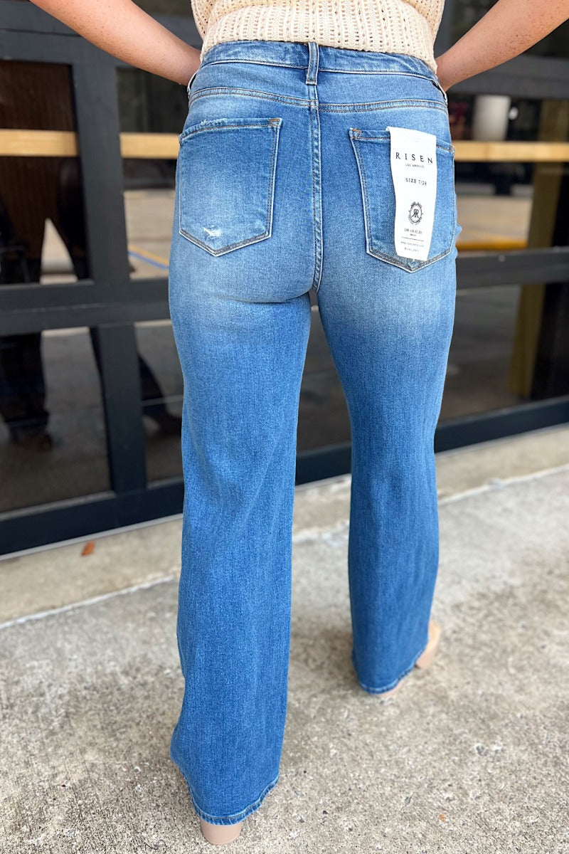 Risen Medium High Rise Wide Leg Jeans