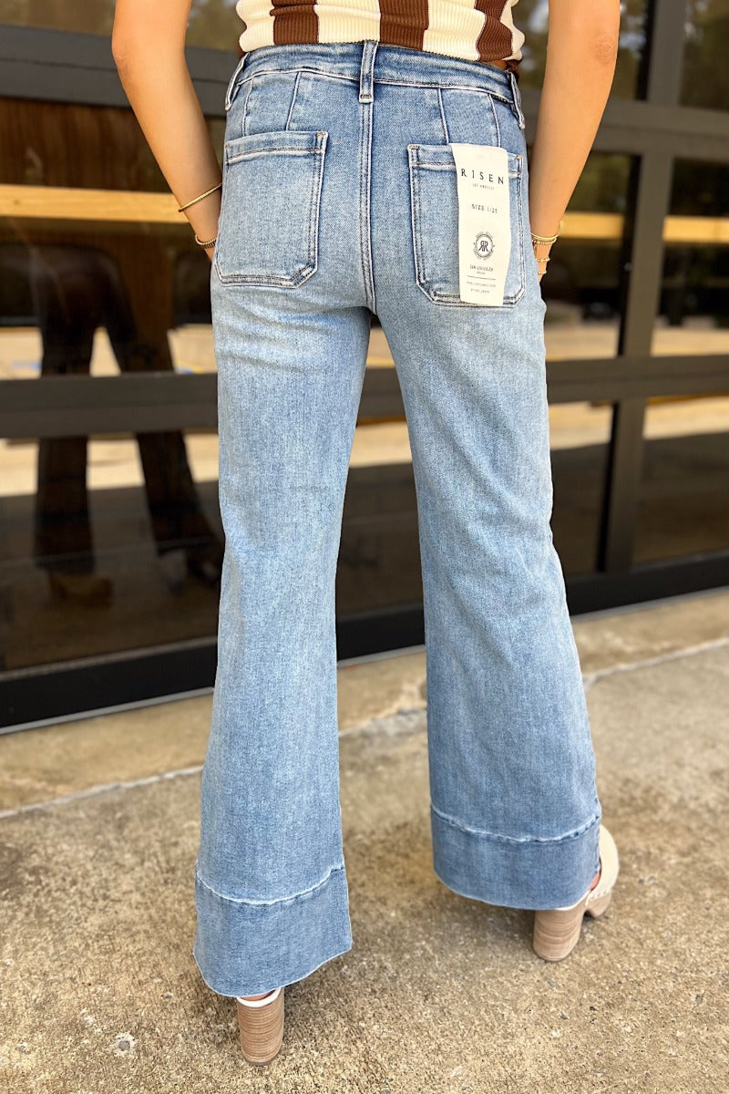 RIsen Medium TC-Mid Rise Ankle Wide Flare Jeans