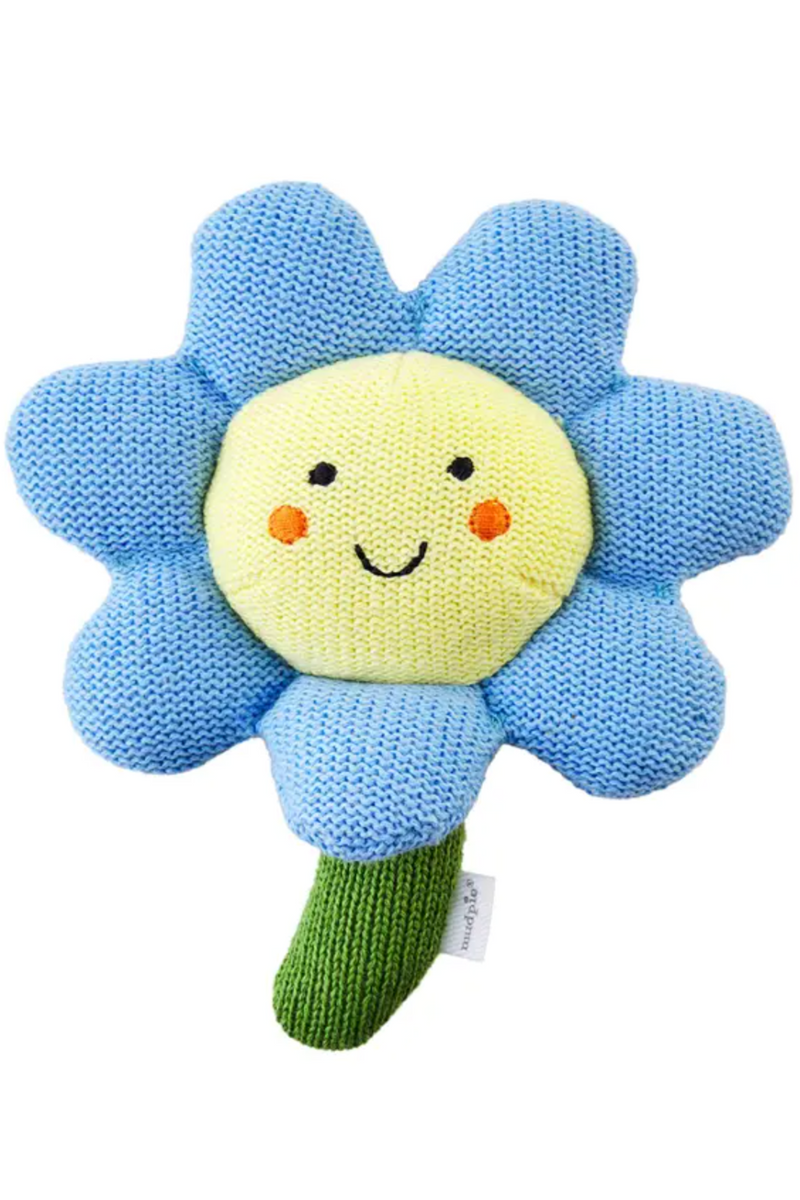 Mudpie Blue Flower Knit Rattle