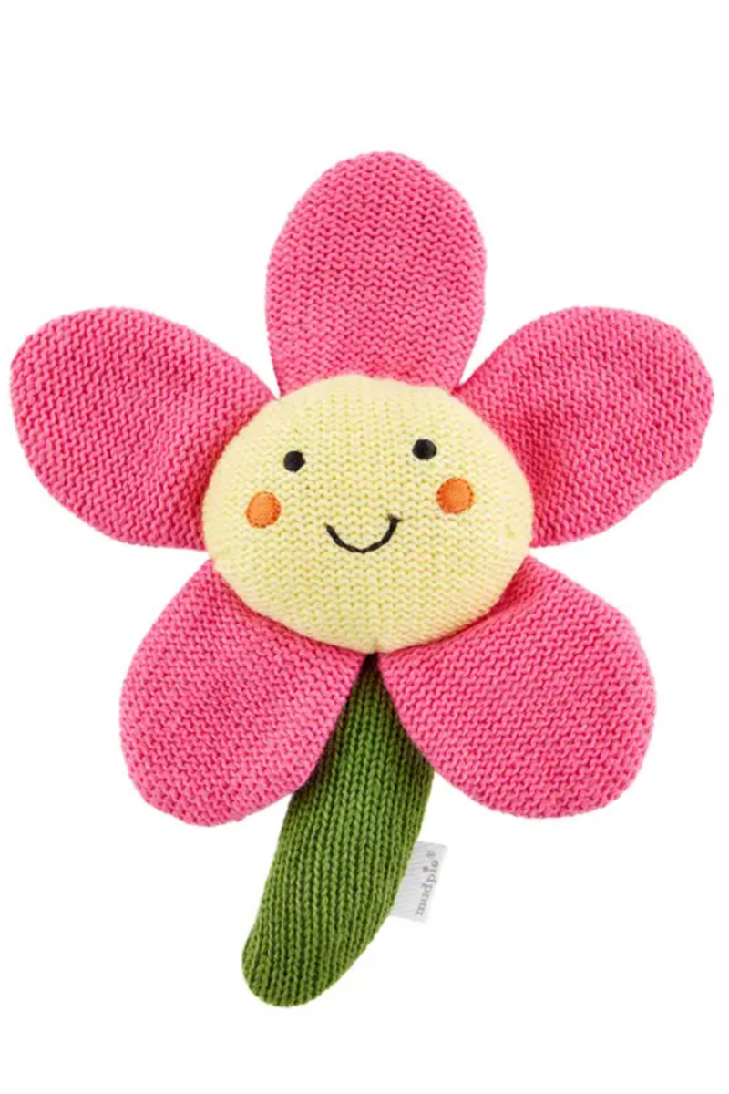 Mudpie Pink Flower Knit Rattle